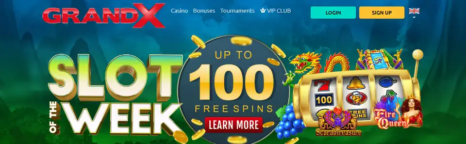 GrandX startsida med veckans slot