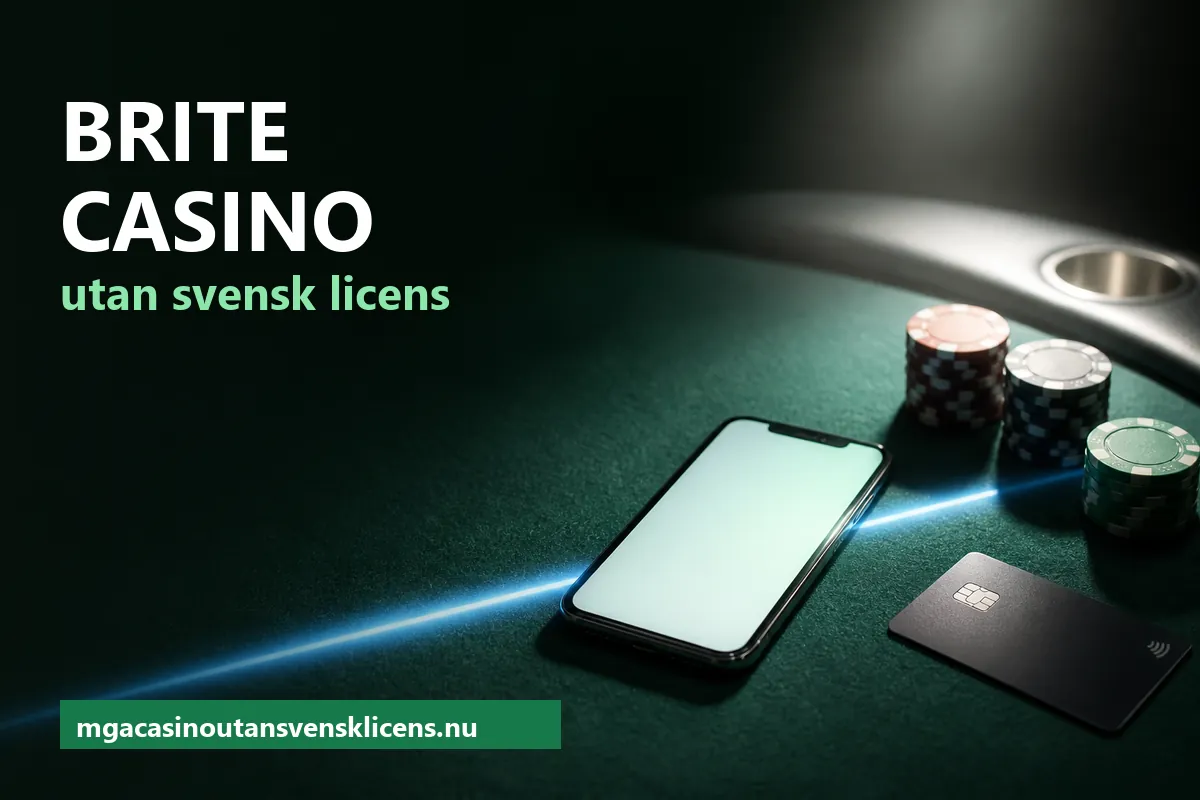 Mobiltelefon med bankapp, bankkort och marker på ett mörkgrönt spelbord – Brite casino utan svensk licens