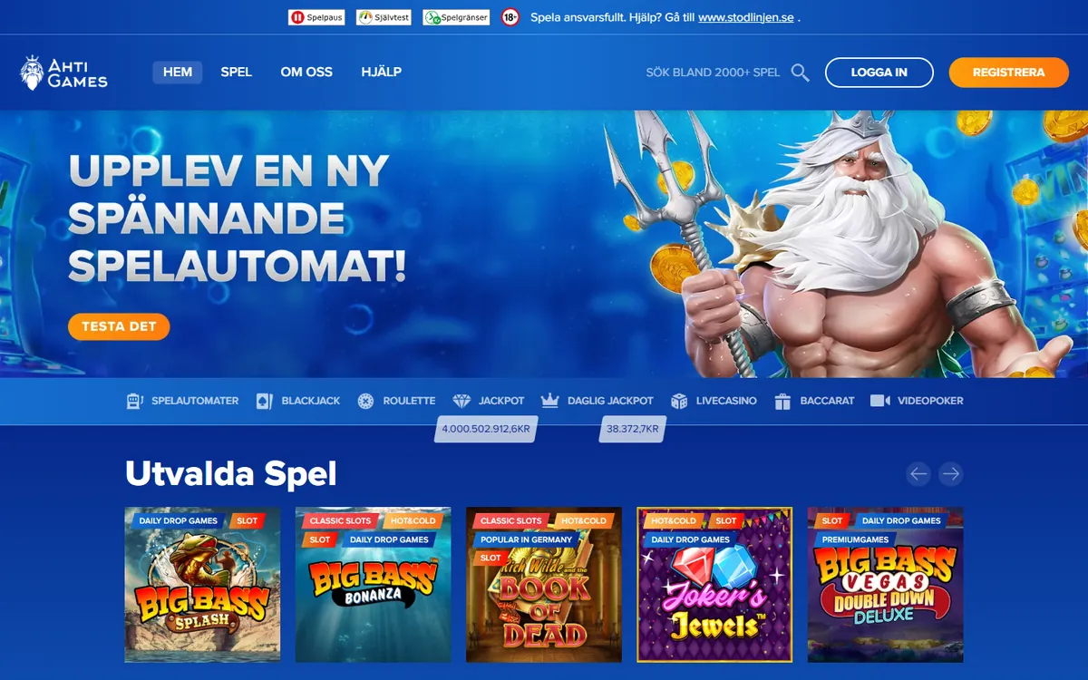 Ahti Games startsida på desktop