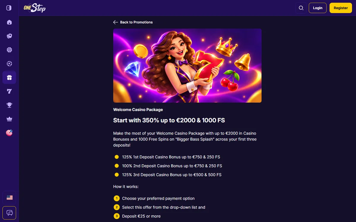 Onestep Casino bonus – välkomstpaketet