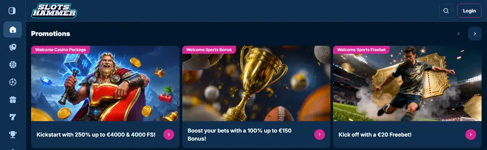 Slotshammers startsida med välkomstpaket